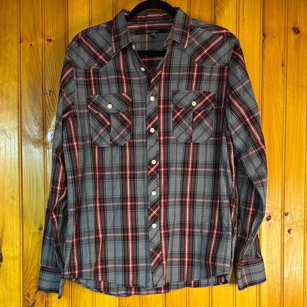 Black Gray and Red Plaid Casual Shirt